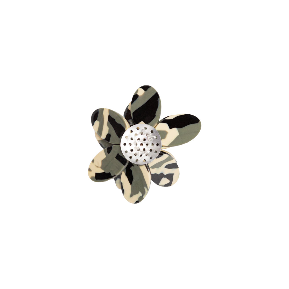Italian Capulet Olive and Reed Yellow Tortoise Flower Applique with Beaded Core - 2.75