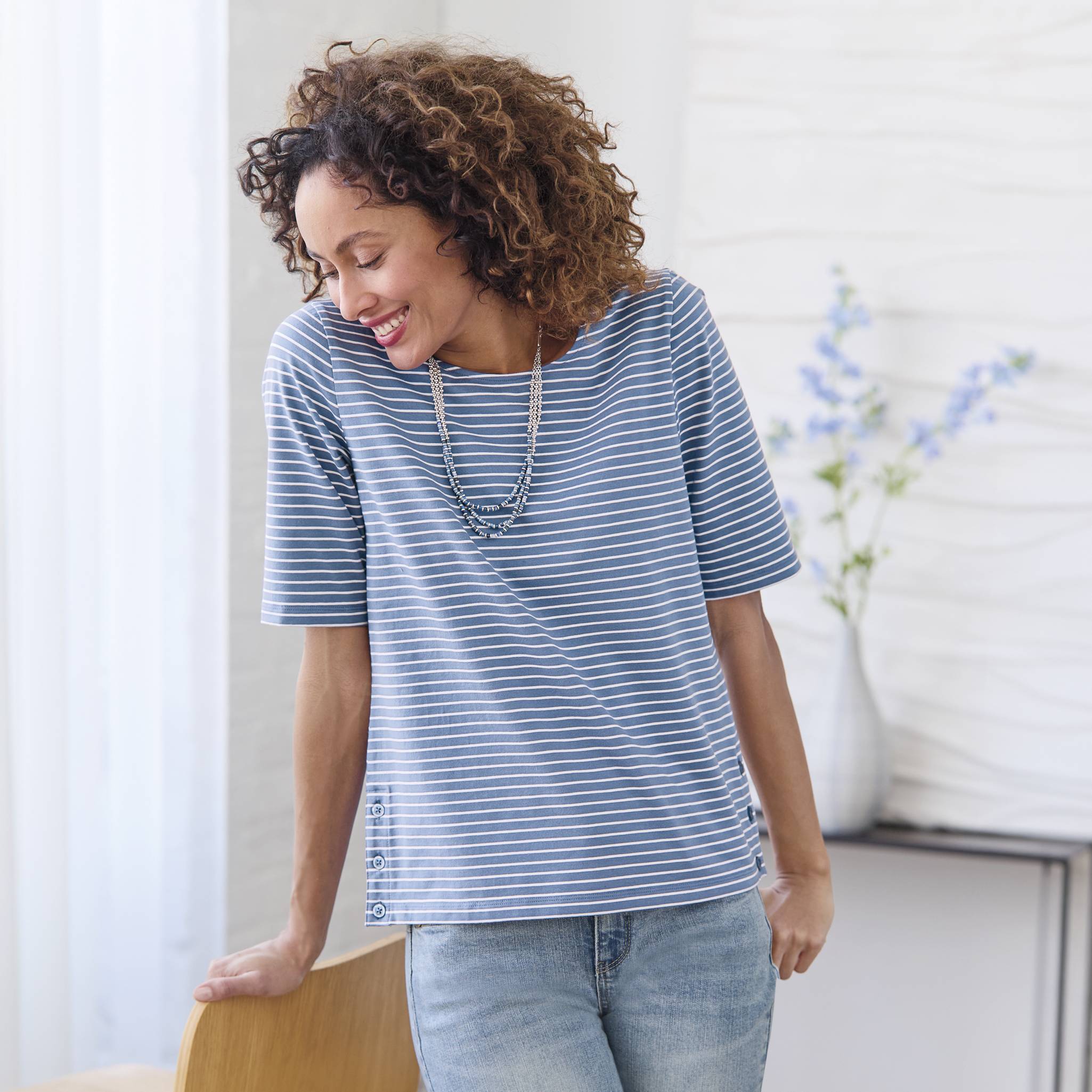 Elbow Sleeve Stripe Top - Northstyle Catalog