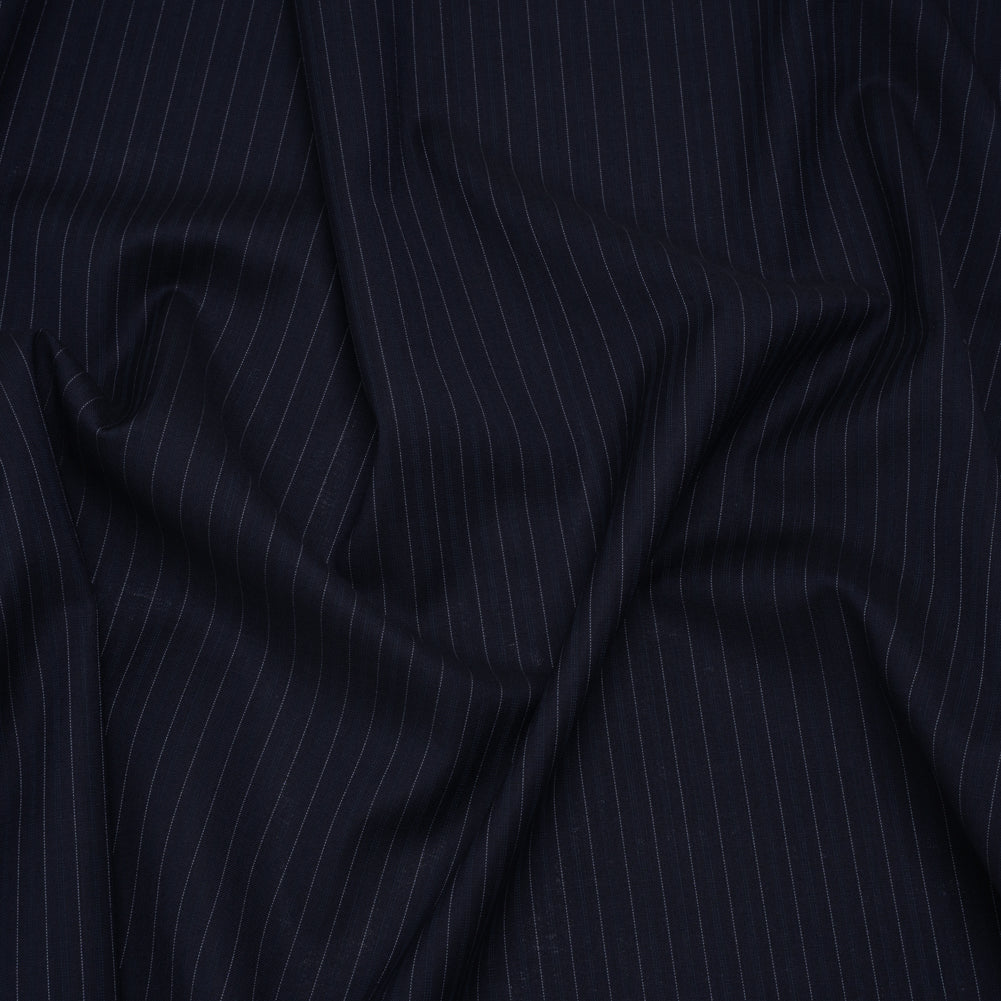 Wool Suiting Made in Italy - Navy and Pale Blue Pinstripes - Deadstock - Joann Fabrics
