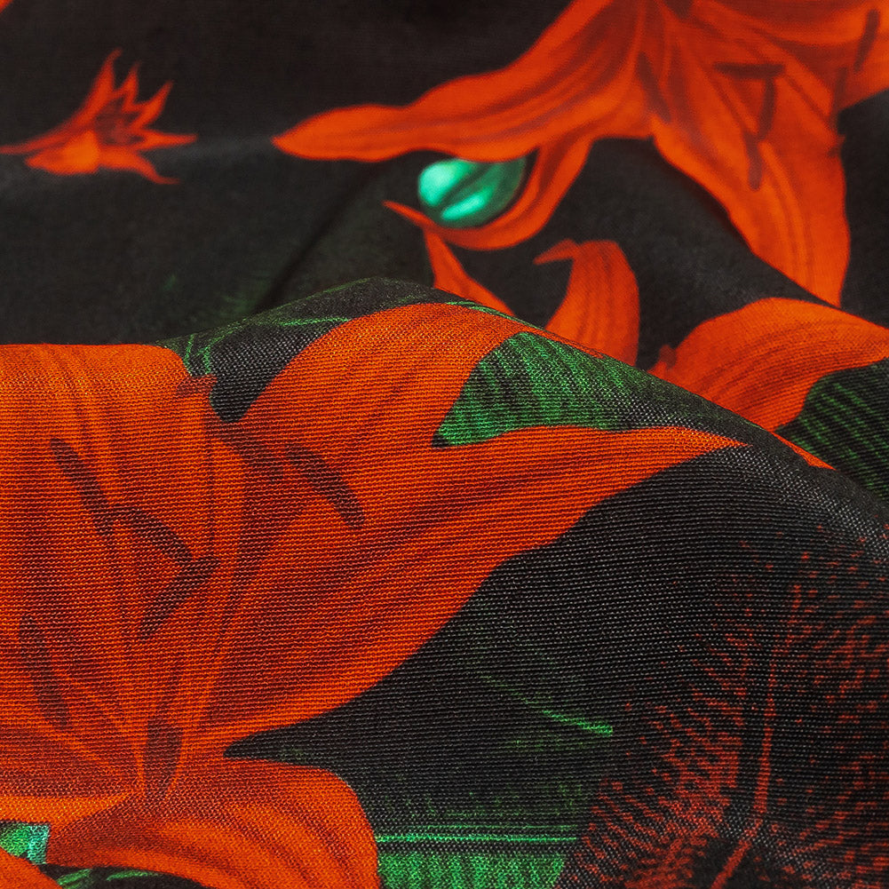 Viscose Crepe Print - Red, Black and Green Floral - Mood Exclusive Luminescent Lilies - Joann Fabrics