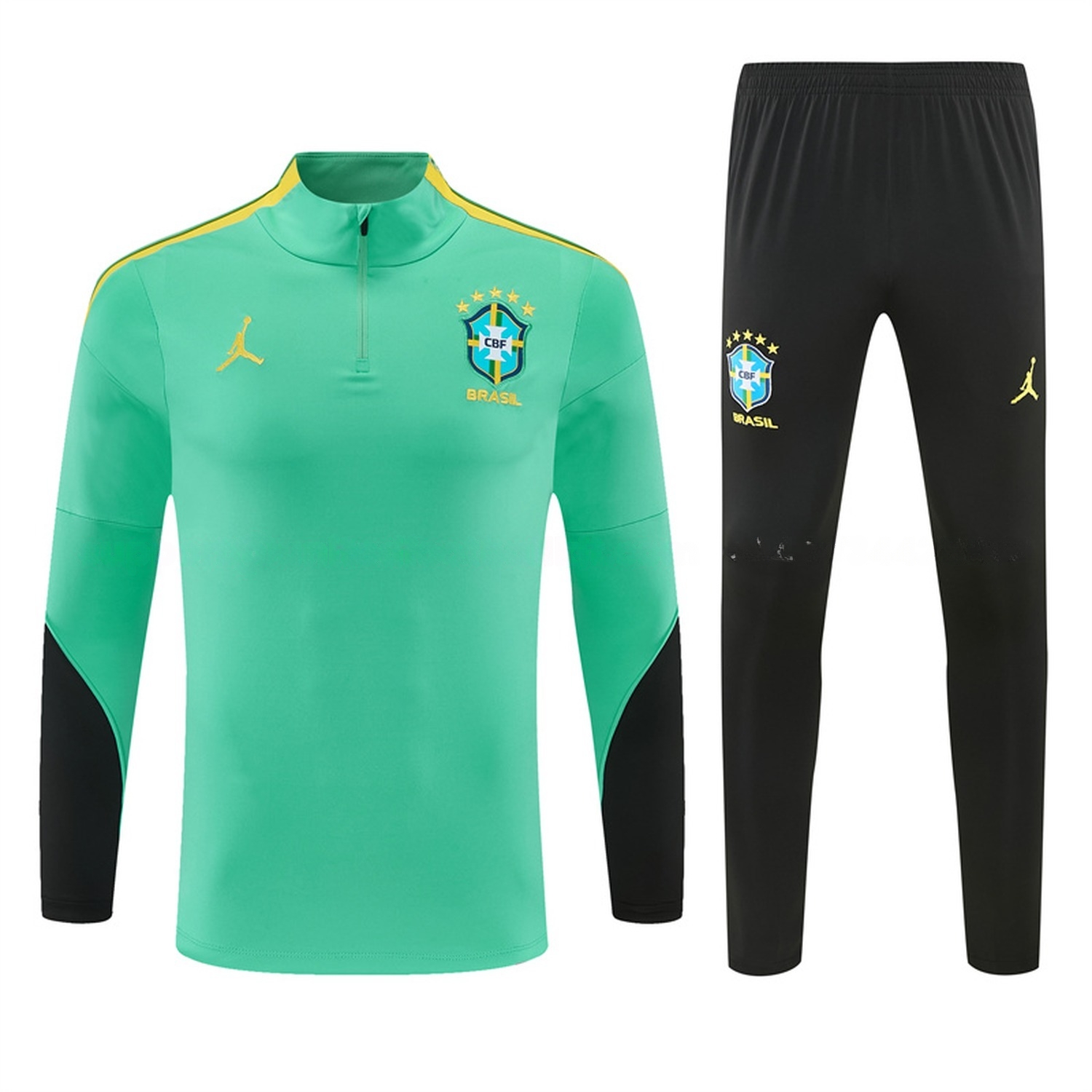 Brazil 2026 Long Sleeve Training Set - Light Green Top & Black Pants - UnitedFutballJersey