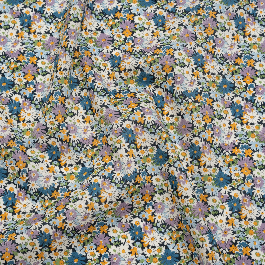 Liberty Fabrics Tana Lawn® - Libby Purple - Lavender, Blue and Yellow Field of Daisies - Joann Fabrics