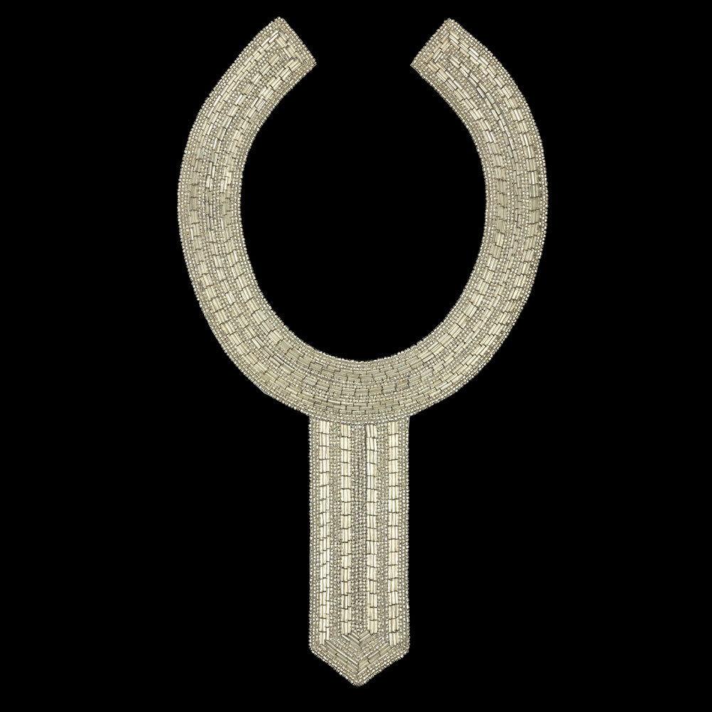 Vintage Silver Stiff Glass Beaded Collar Applique - 13.75
