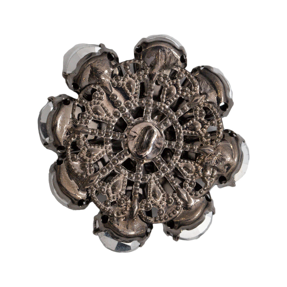 Italian Black and Gunmetal Floral Rhinestone Button - 48L/30.5mm - Joann Fabrics