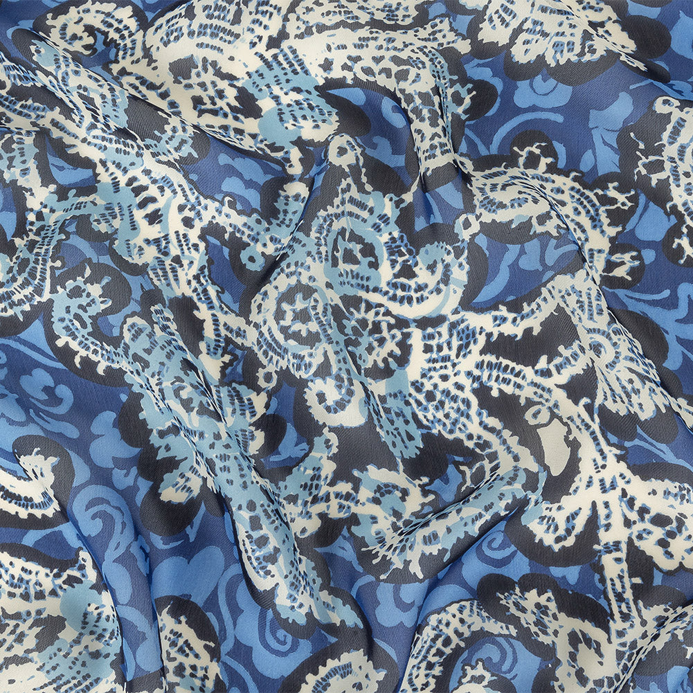 Blue and Cream Floral Silk Chiffon - Joann Fabrics