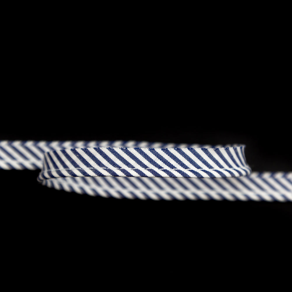 Italian White and Navy Striped Bias Piping Cord with Lip - 0.375