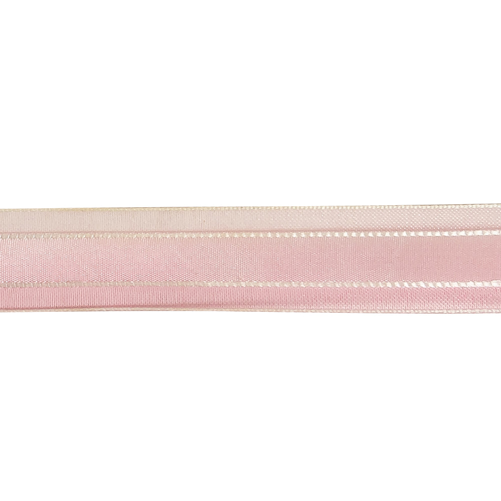 Pink and White Ombre Woven Ribbon with Sheer Organza Borders - 0.75
