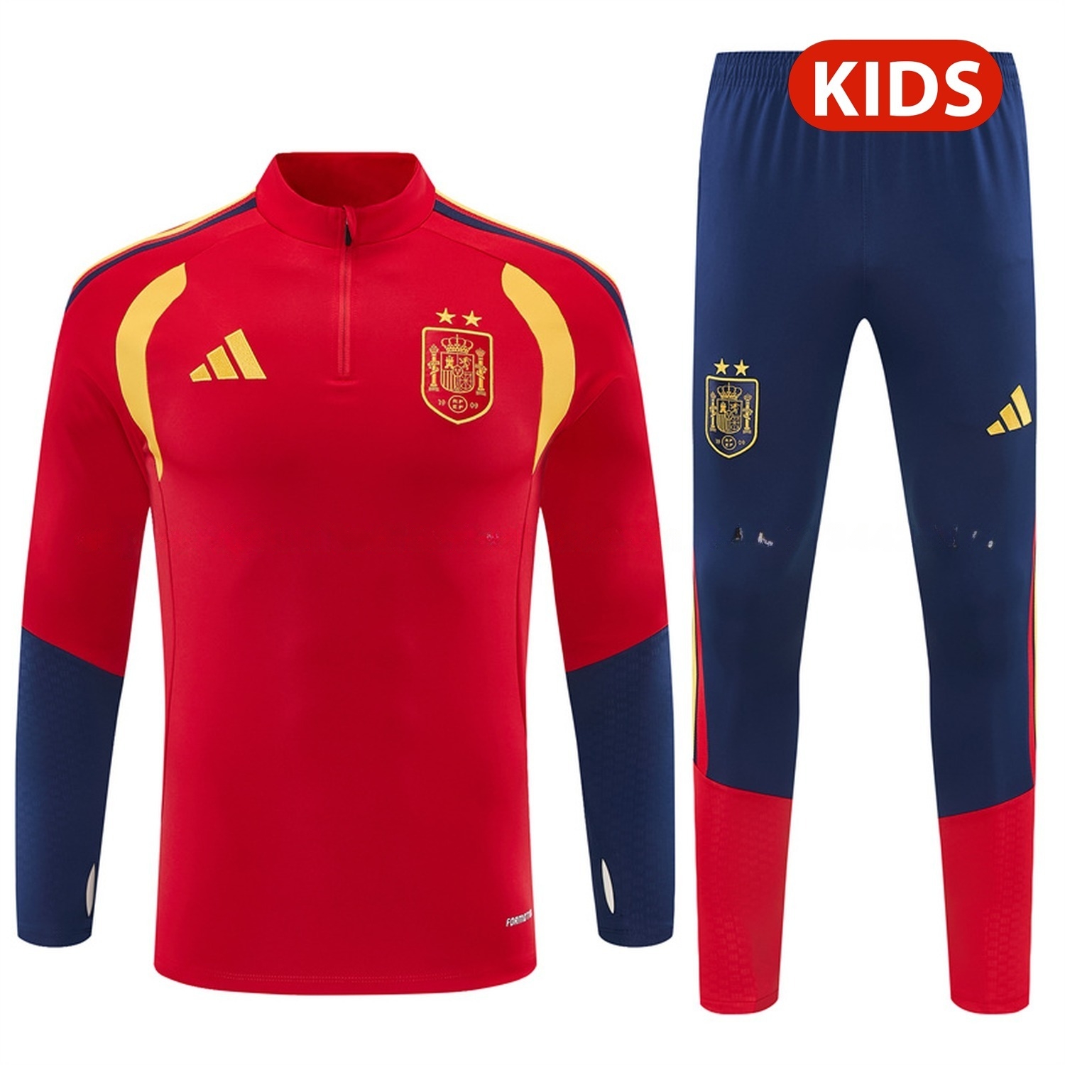 Spain 2026 Kids Long Sleeve Training Set - Red Top & Deep Blue Pants - UnitedFutballJersey