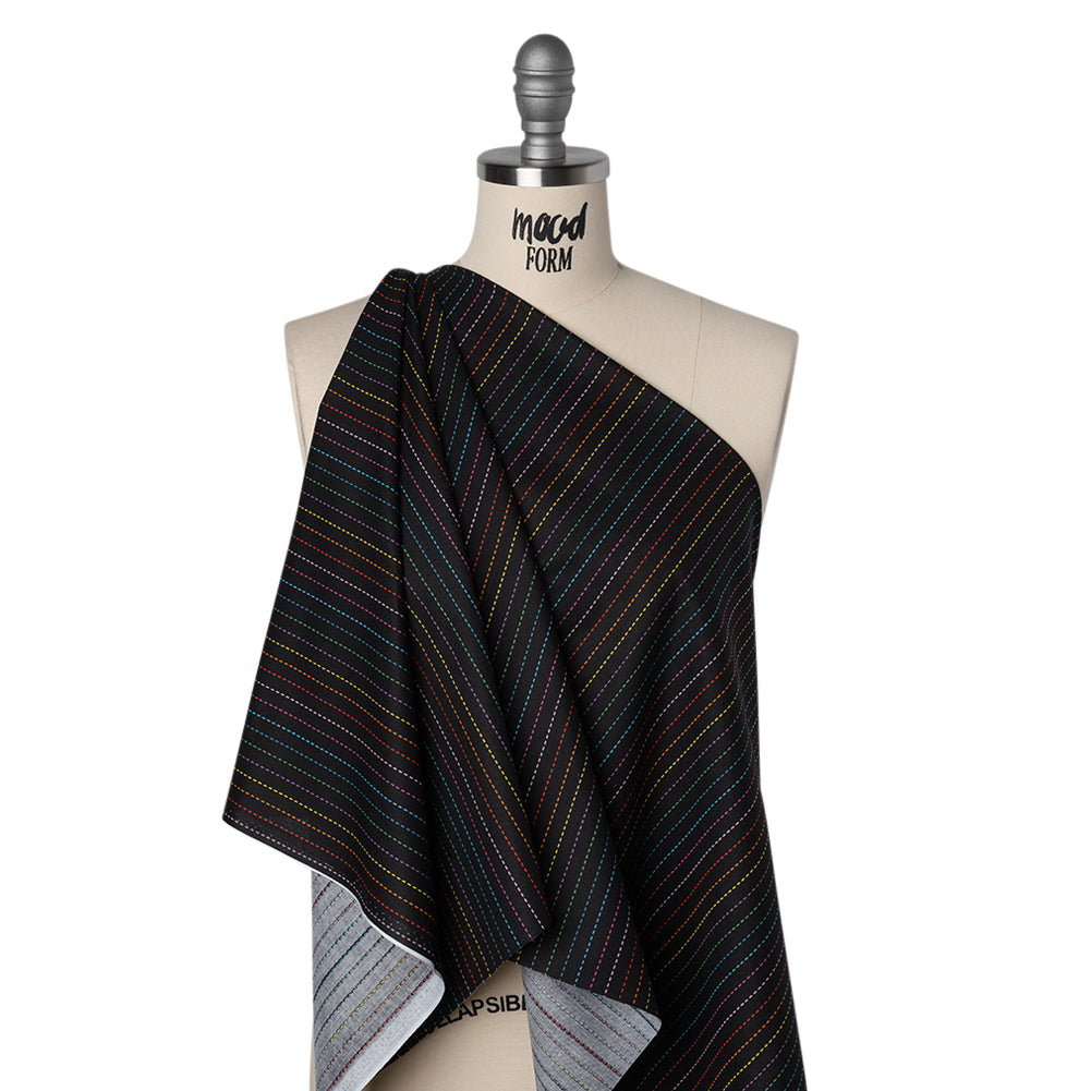 Printed Quilting Cotton by Ghazal Razavi for FIGO Studio - Black and Rainbow Dashed Stripes - Dusk Collection - Joann Fabrics