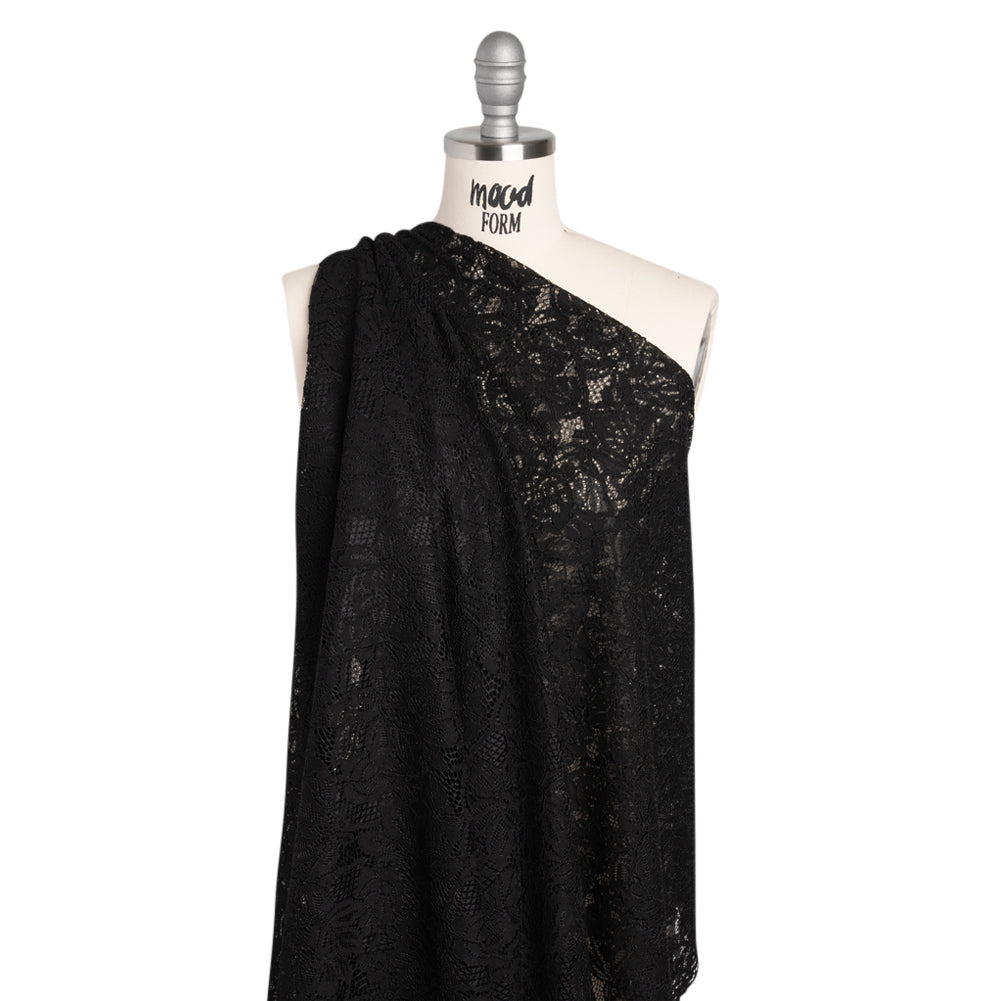 Stretch Corded Lace with Finished Edges - Black Tropical Blossoms - Ottilie Collection - Joann Fabrics