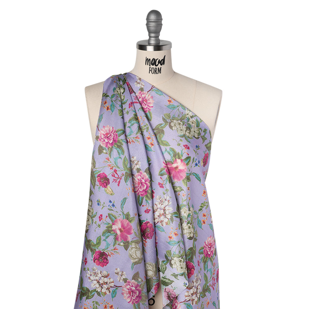 Textured Silk Woven Print Made in Italy - Lavender, Pink and Green Floral - Deadstock - Joann Fabrics