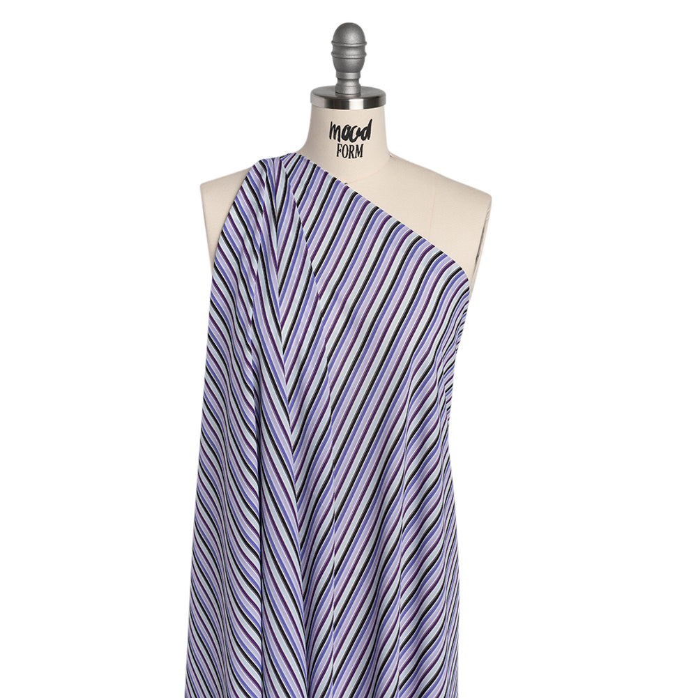 Lightweight Polyester Crepe - Lavender, Aqua and Black Stripes - Designer Deadstock - Joann Fabrics