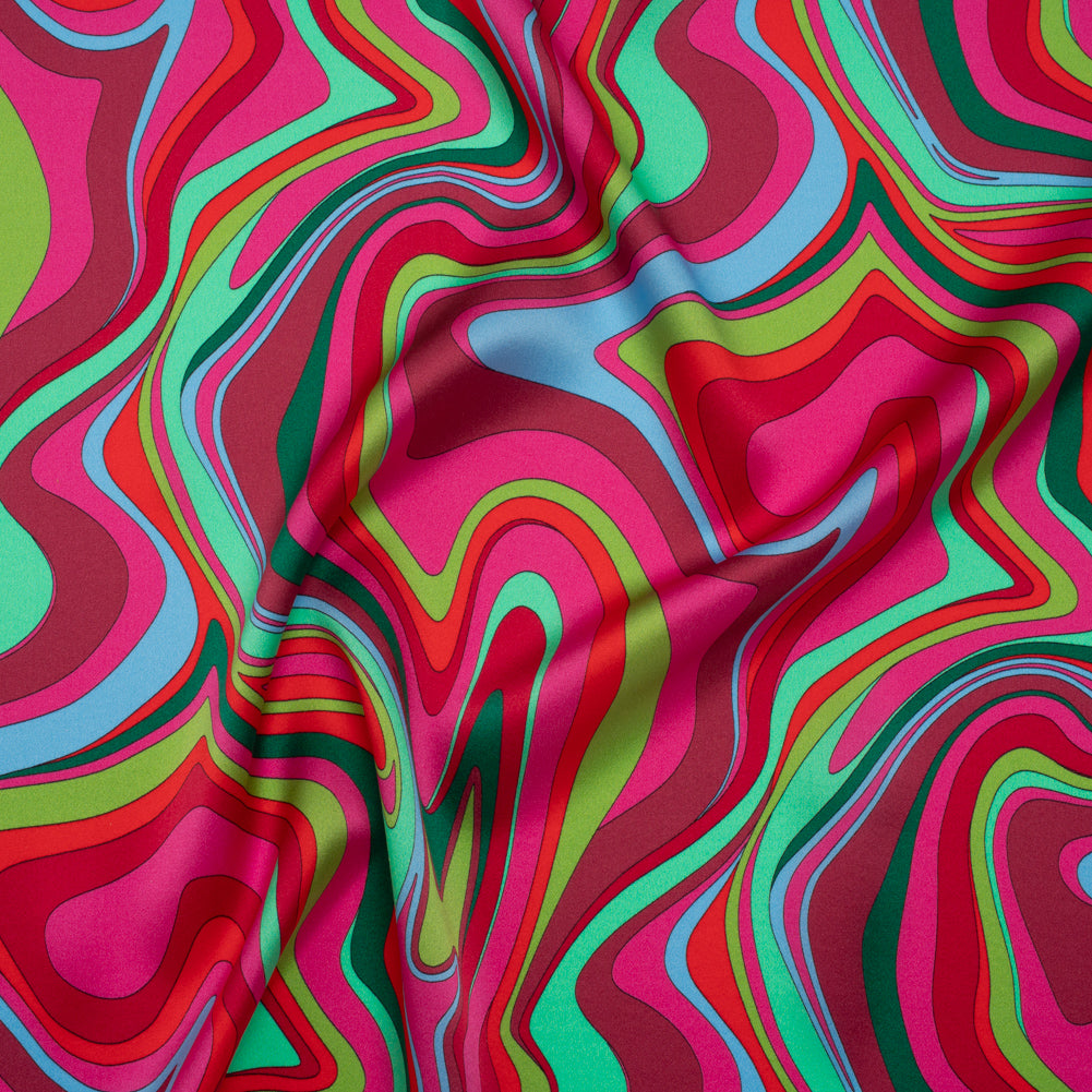 Silk Charmeuse Print 16MM, Made in Italy - Bright Pink, Red and Green Retro Swirls - Joann Fabrics