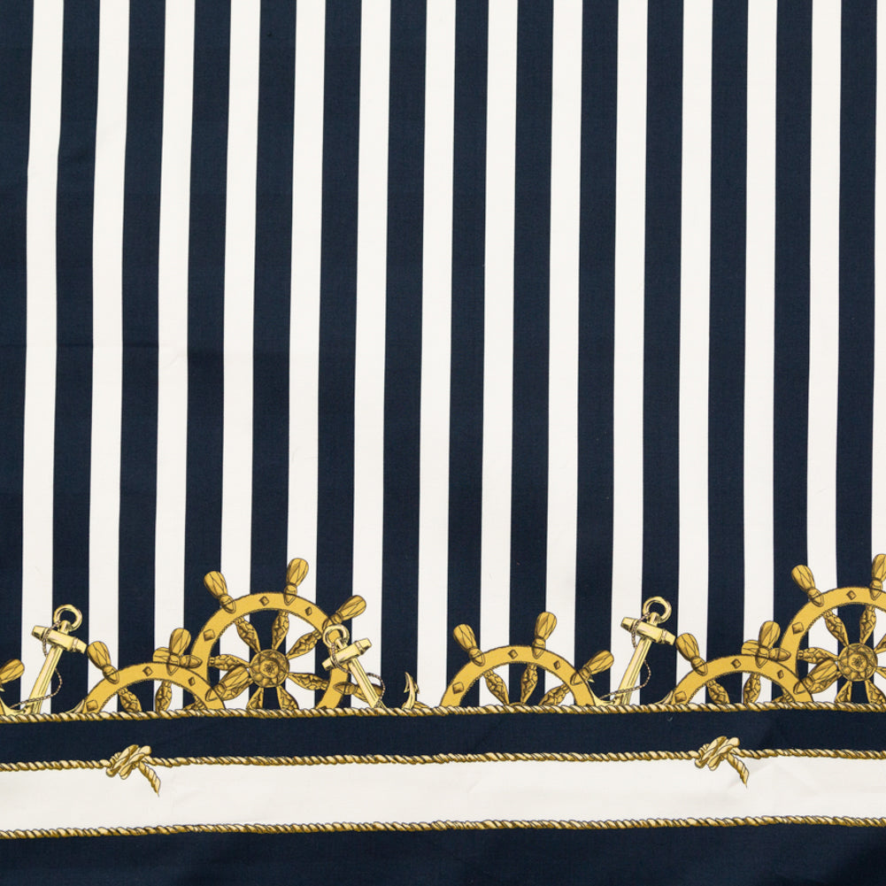 Stretch Cotton Sateen Panel - Ship Wheels and Stripes - Maritime Adornments Print - Mood Exclusive St. Tropez Collection - Joann Fabrics