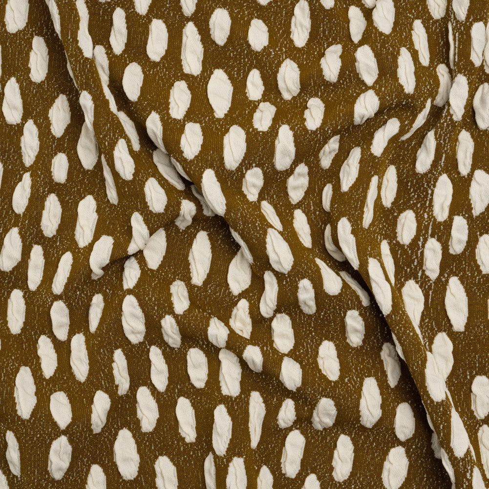 Stretch Knit Jacquard by Mara Hoffman - Brown and White Organic Polka Dots - Designer Deadstock - Joann Fabrics