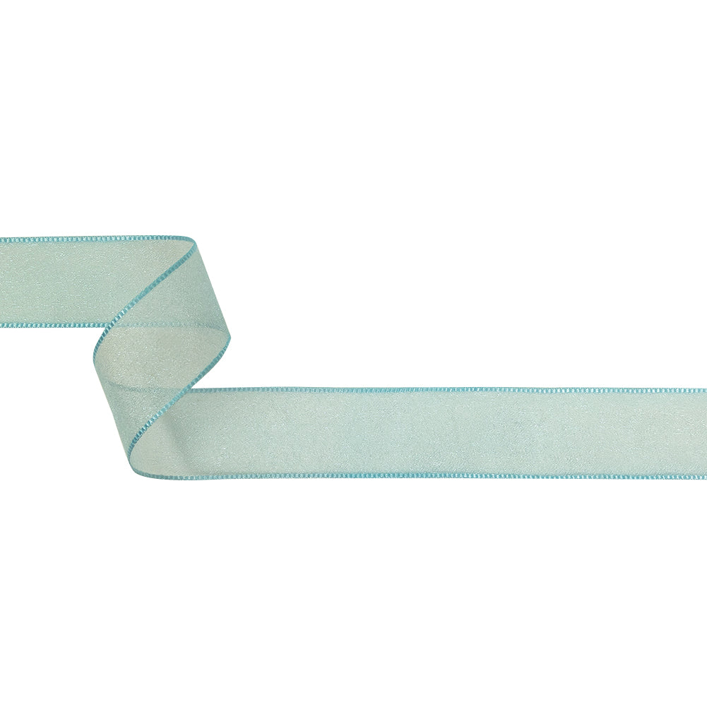 Sky Blue Shimmering Organza Ribbon with Woven Edges - 1.125