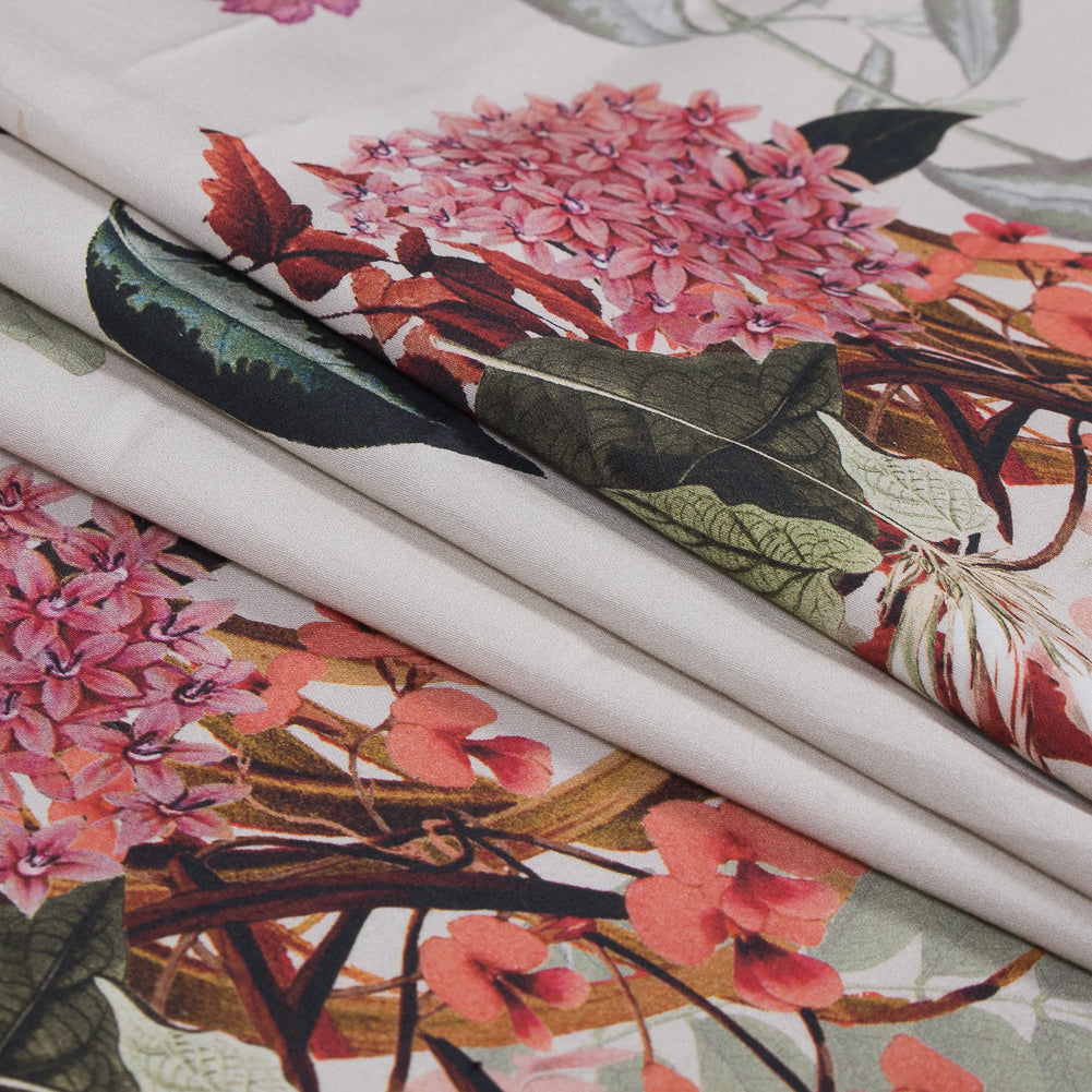 Mood Exclusive Ile des Orchidees Olive and Red Stretch Cotton Sateen - Joann Fabrics