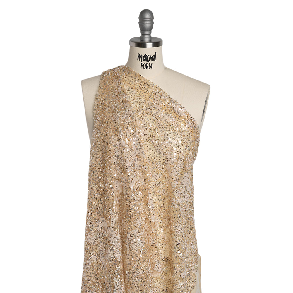 Embroidered and Applique Lace with Gold and Silver Beads and Sequins - Beige Floral Confetti - Joann Fabrics