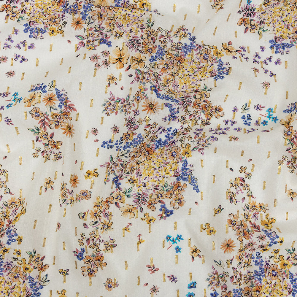 Cotton Voile Print with Metallic Dots - White and Yellow Floral - Mood Exclusive Fragrant Fields - Joann Fabrics