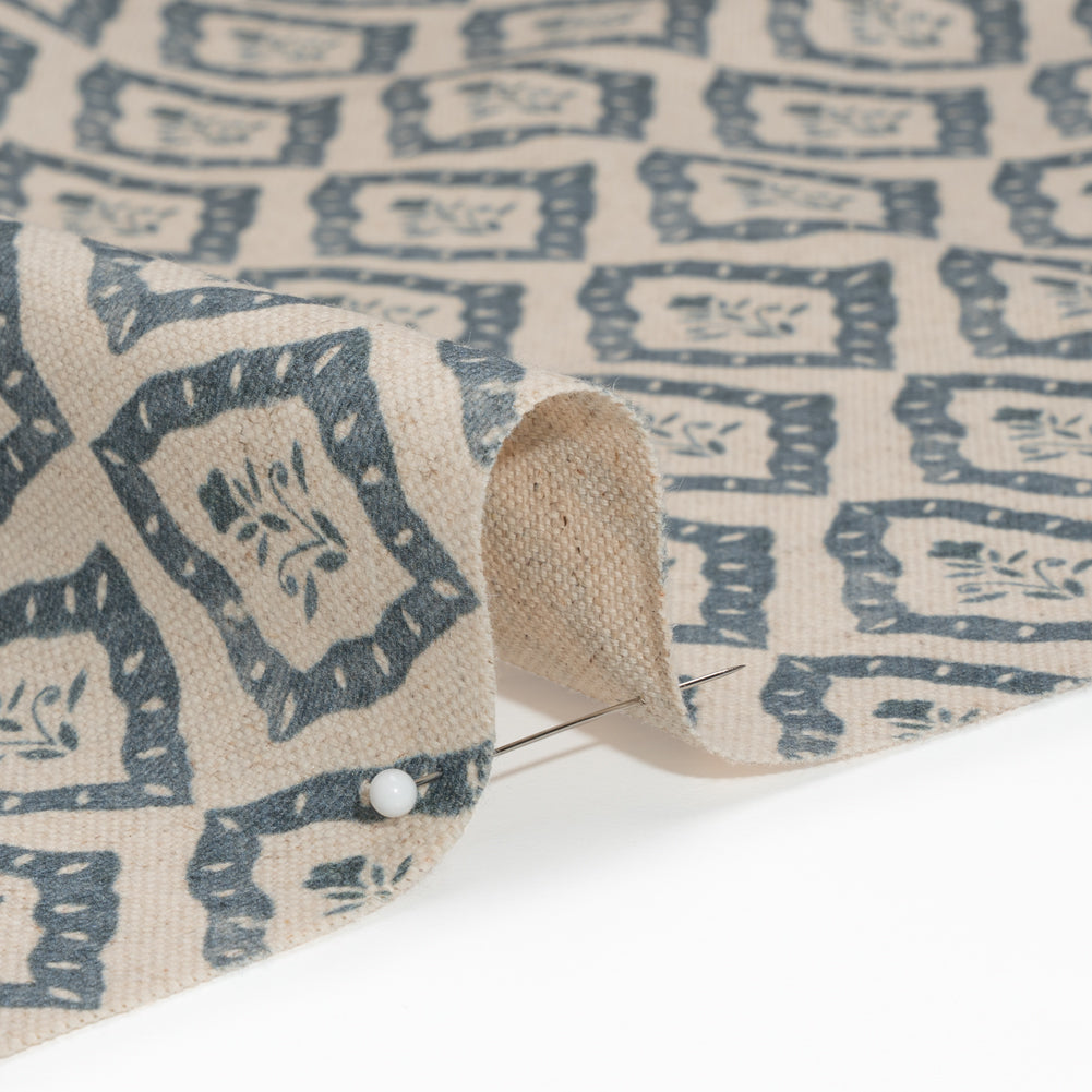 Brushed Cotton and Linen Canvas Print - Indigo Framed Floral - British Imported - Joann Fabrics