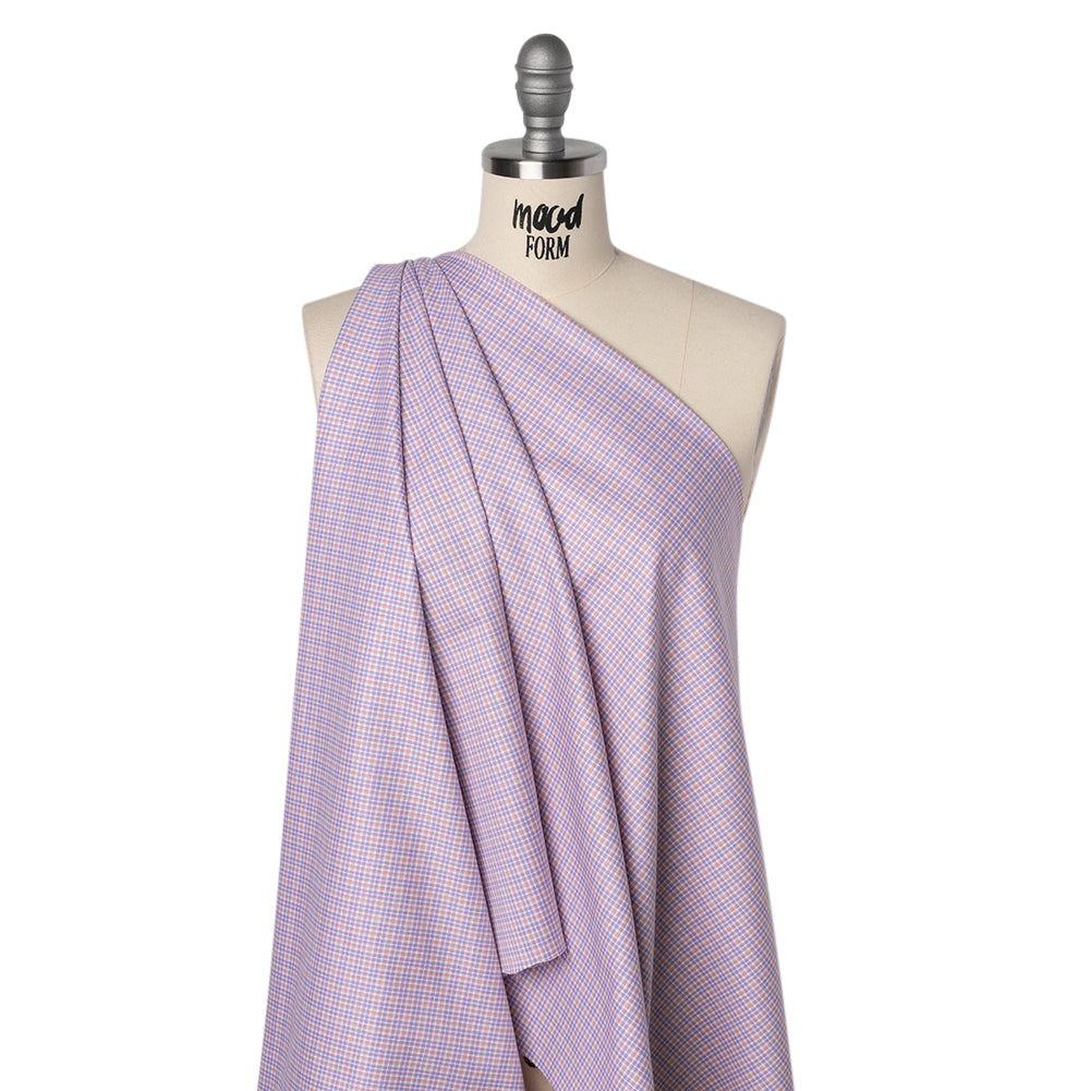 Cotton Twill Shirting - Light Purple, Peachy Orange and White Checks - Designer Deadstock - Joann Fabrics