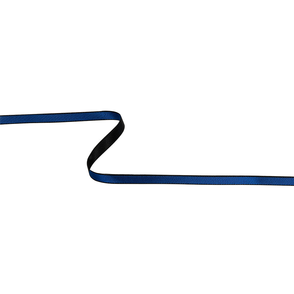Sapphire and Black Reversible Satin Ribbon - 0.4