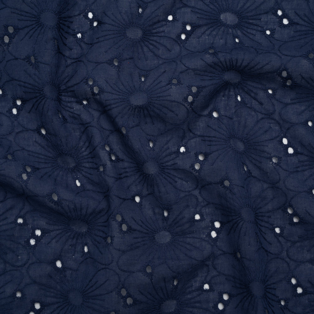 Embroidered Eyelet Cotton Voile - Medieval Blue All-Over Flowers - Naomi Collection - Joann Fabrics
