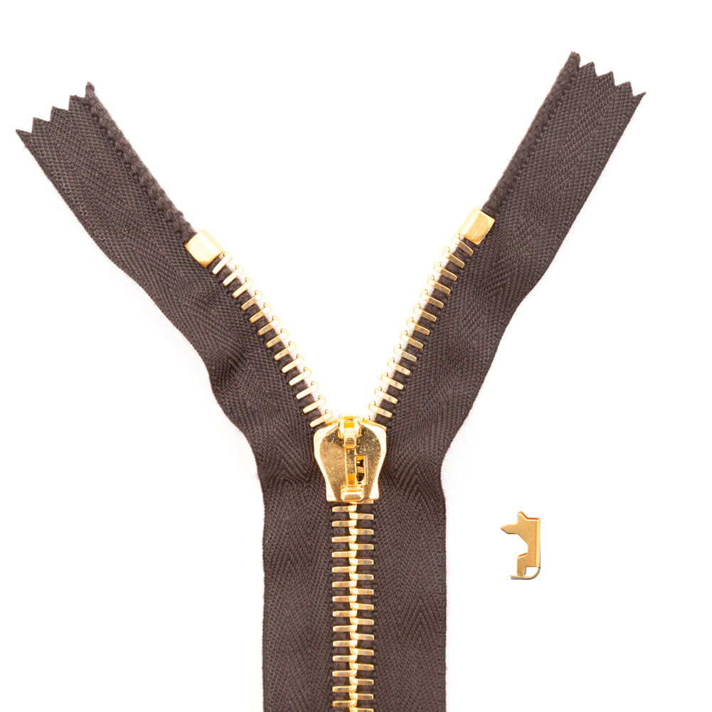 Mood Exclusive Italian Brown and Gold T8 Closed End Metal Zipper - 9