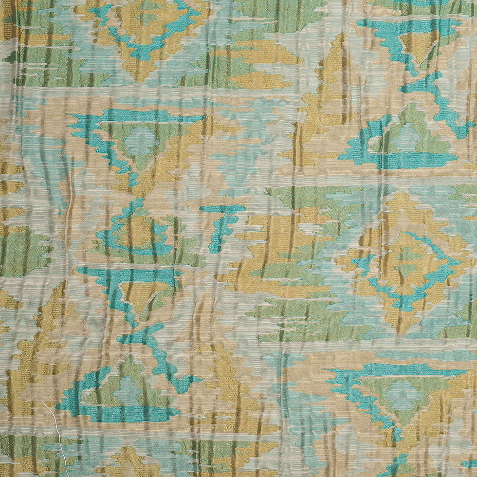 Indian Blue/Yellow Ikat-Like Geometric Poly/Cotton Brocade - Joann Fabrics