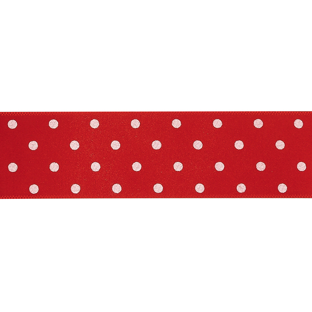 Red and White Polka Dots Satin Ribbon - 1