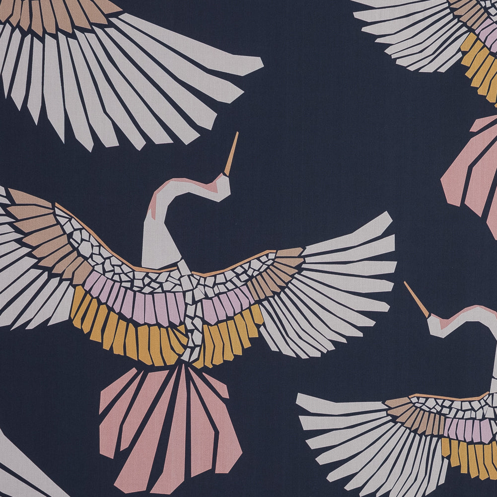European Navy and Pink Geometric Crane Cotton Poplin - Joann Fabrics