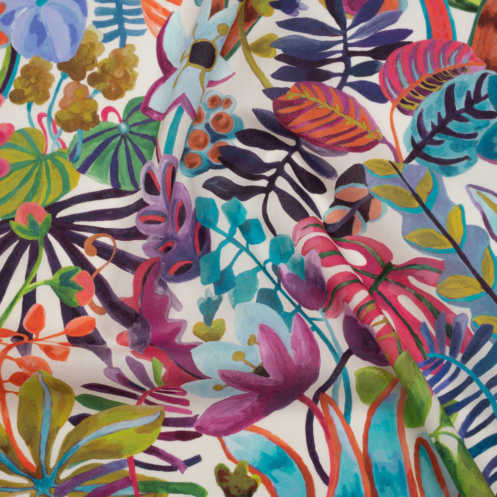 Liberty Fabrics Tana Lawn® - Jungle Trip Blue - Fuchsia, Blue and Green Tropical Plants - Joann Fabrics