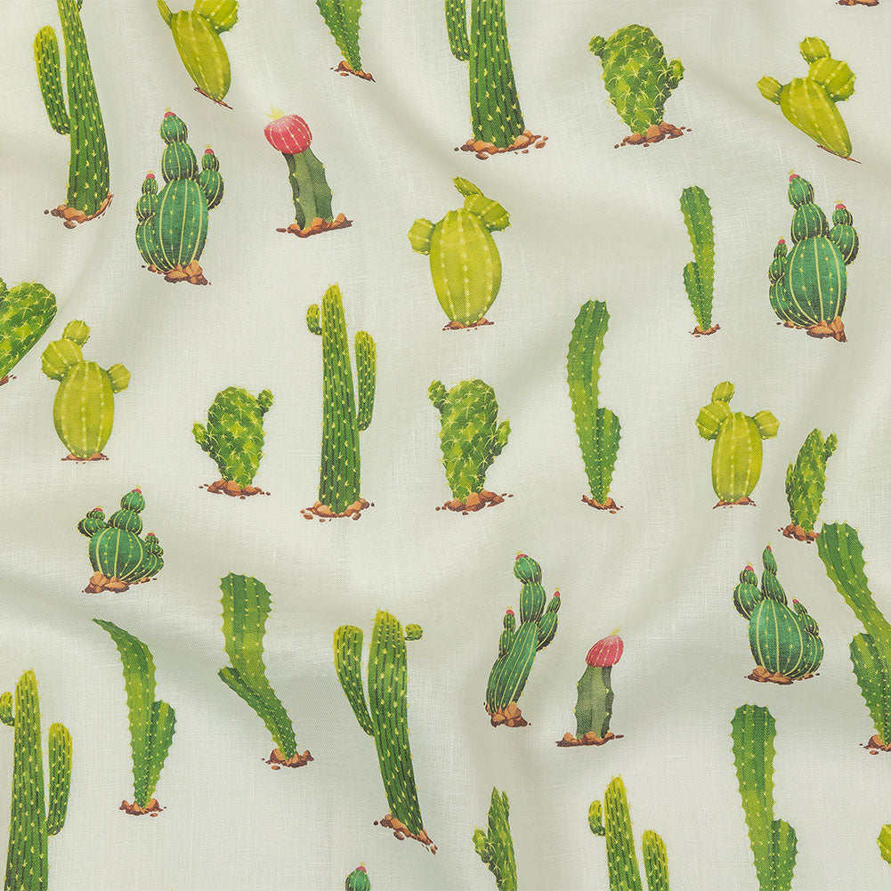 Green and Ivory Cactuses Medium Weight Linen Woven - Joann Fabrics