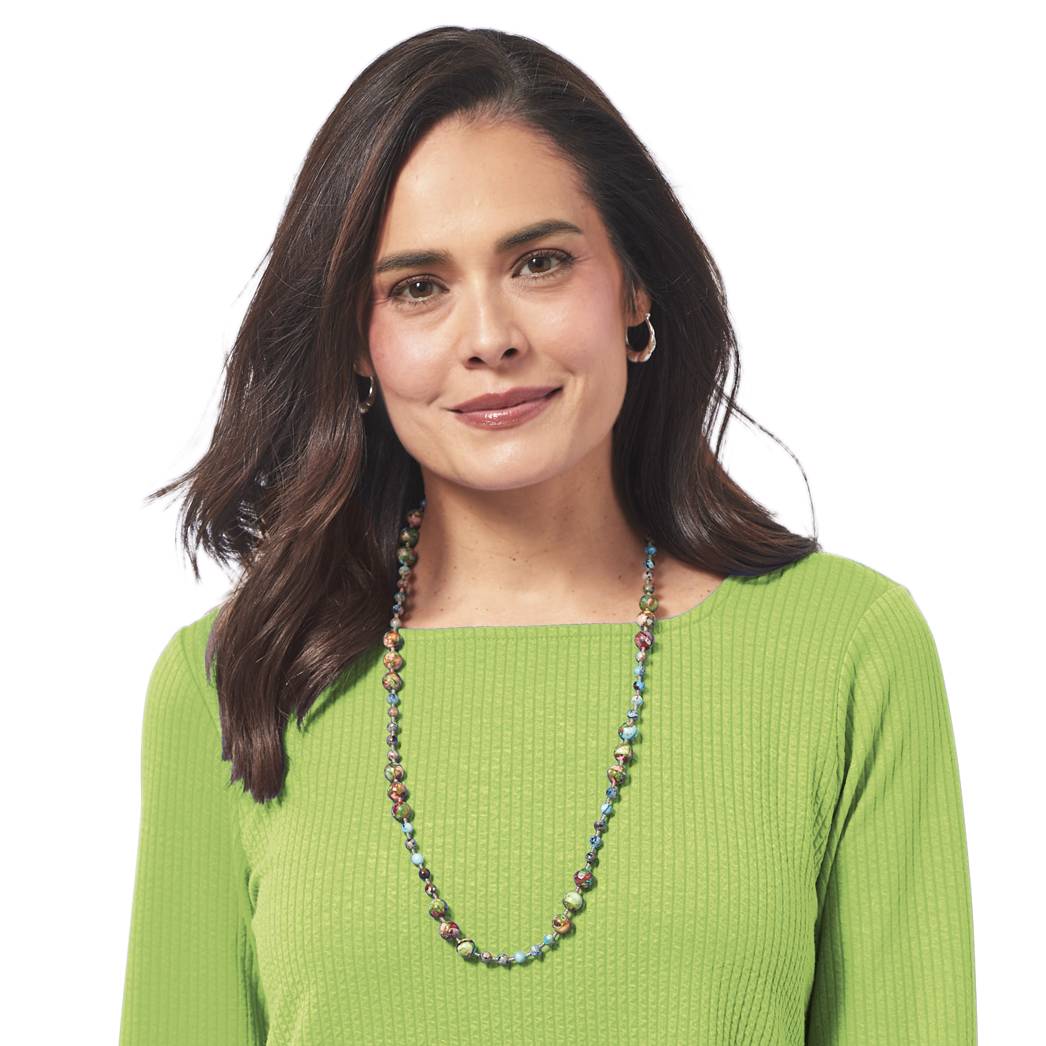 Asymmetric-Hem Textured Knit Top, 3/4 Sleeves, 3-Button Cuffs - Northstyle Catalog