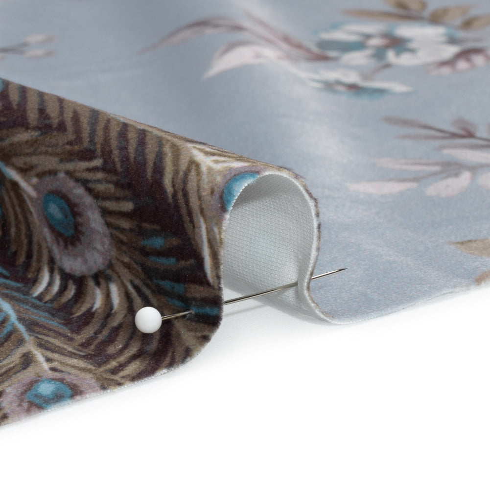 Polyester Microvelvet Print - Chalk Blue Peacocks in the Trees - British Imported - Joann Fabrics