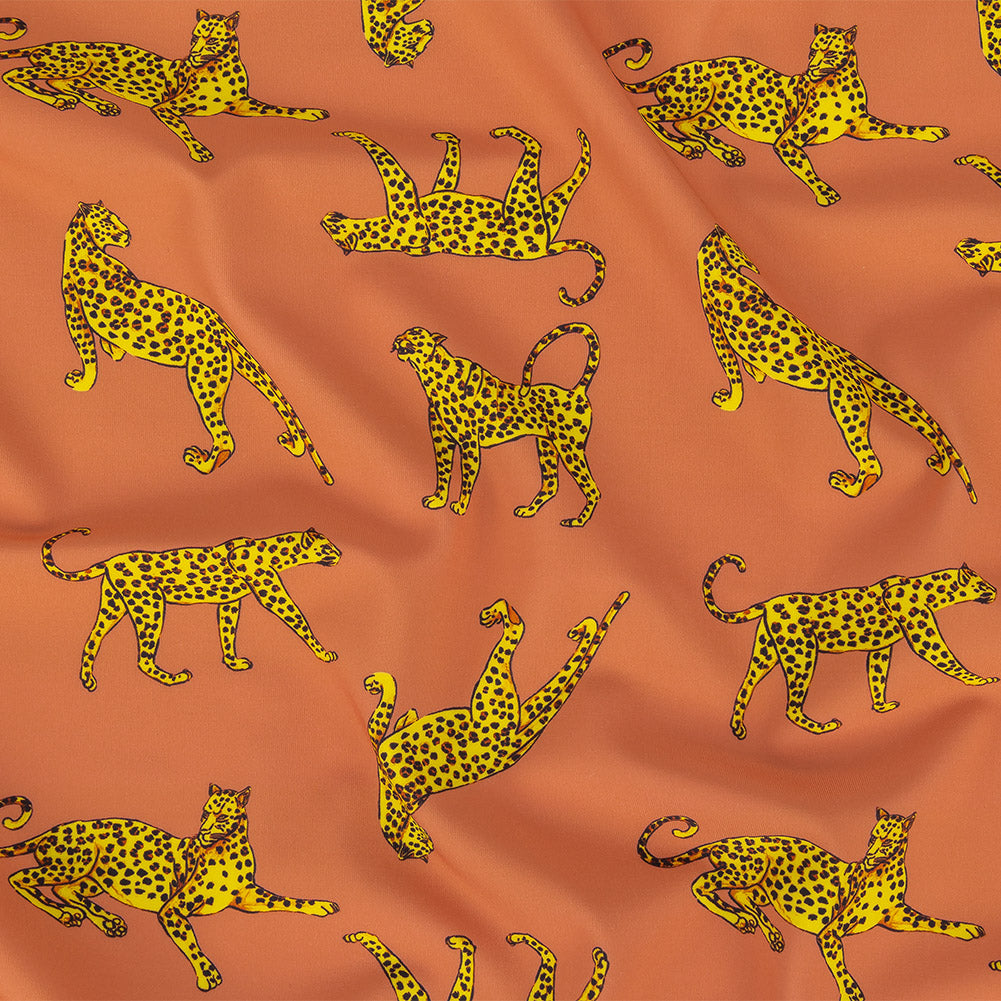 Compression Swimwear Tricot, UV Protective with Aloe Vera Microcapsules - Canyon Clay Cheetahs - Caye Collection - Joann Fabrics