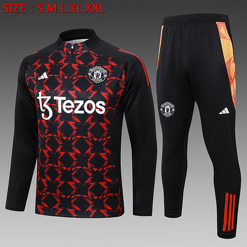 2024/2025 Manchester United Half-Pull Training Suit Black Red Football Shirt 1:1 Thai Quality Set