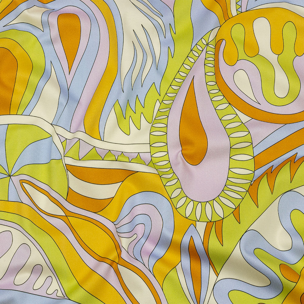 Stretch Cotton Sateen - Lime, Blue and Brown Paisley and Abstract - Surf City Psychedelia Print - Mood Exclusive Groove Collection - Joann Fabrics