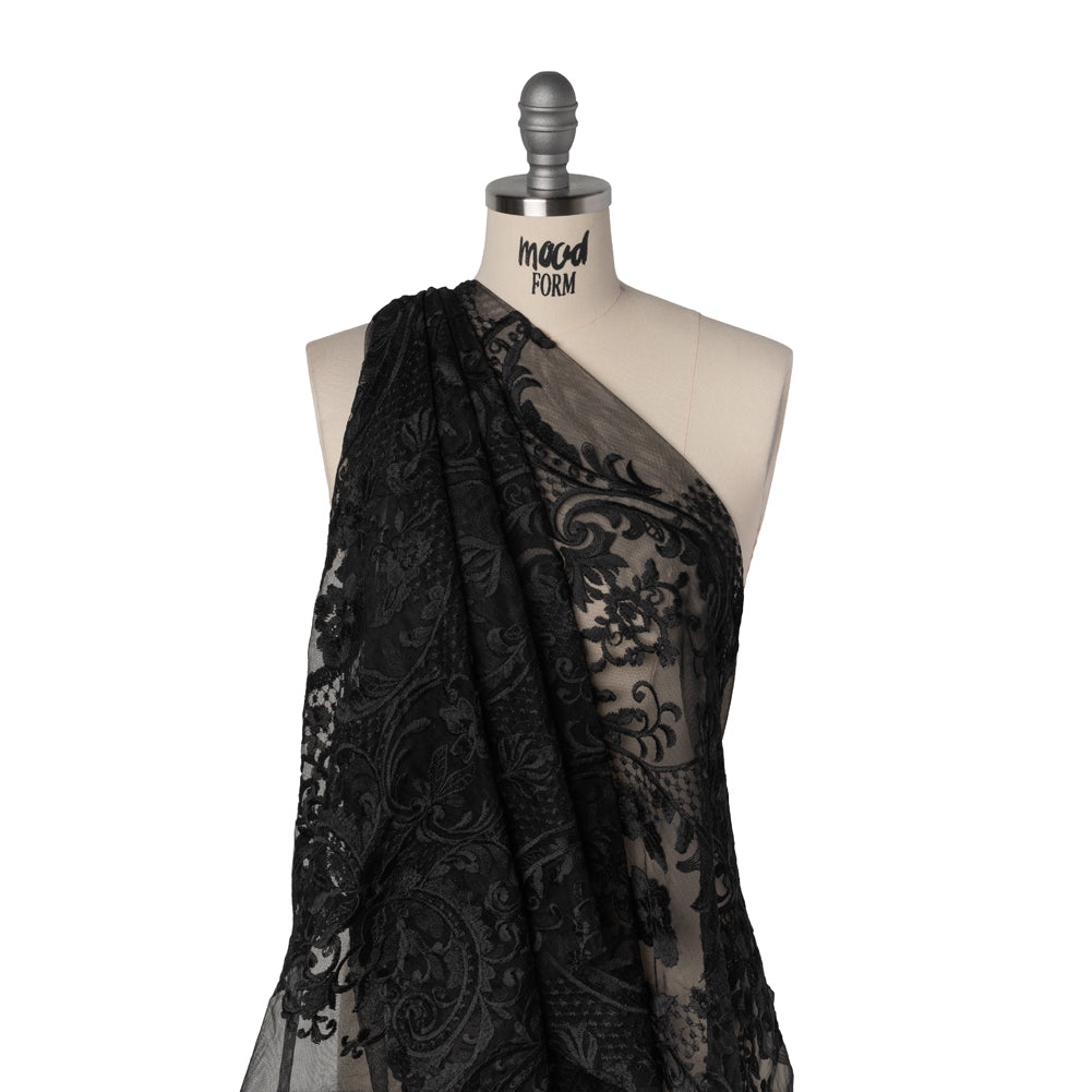 Embroidered Lace Tulle - Black Floral Damask with Swirls and Lattice - Joann Fabrics