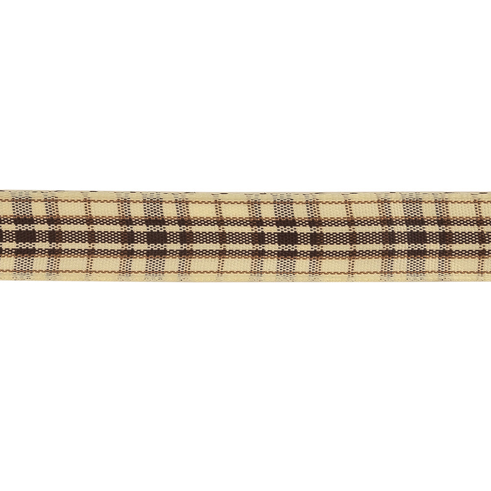 Brown Stone, Tan and Vanilla Ice Plaid Woven Ribbon - 0.625