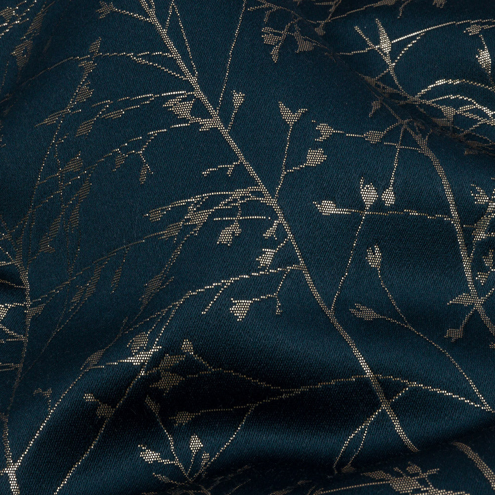 Metallic Satin-Faced Drapery Jacquard - French Navy Delicate Grasses - British Imported - Joann Fabrics
