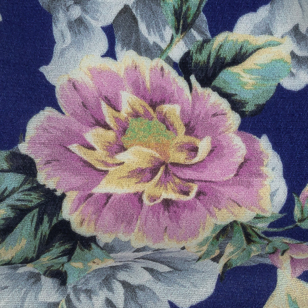 Gauzy Viscose Crepe Print - Royal Blue, Pink and Yellow Floral - Mood Exclusive Antique Rose Petals - Joann Fabrics