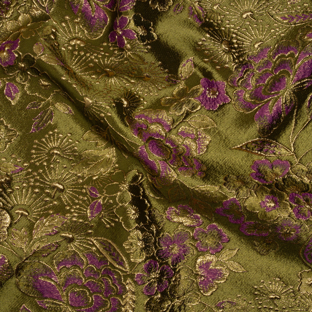 Metallic Brocade - Fuchsia, Olive Green and Gold Flower Garden - Joann Fabrics
