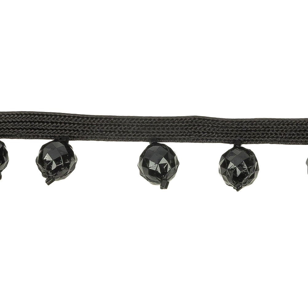 Vintage Black Faceted Beaded Fringe Trim - 0.75