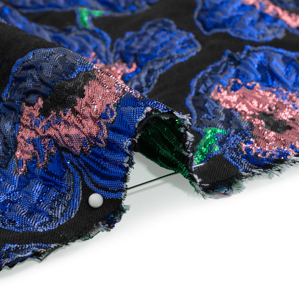 Carolina Herrera Metallic Blue, Green and Black Poppies Polyester and Nylon Brocade - Joann Fabrics