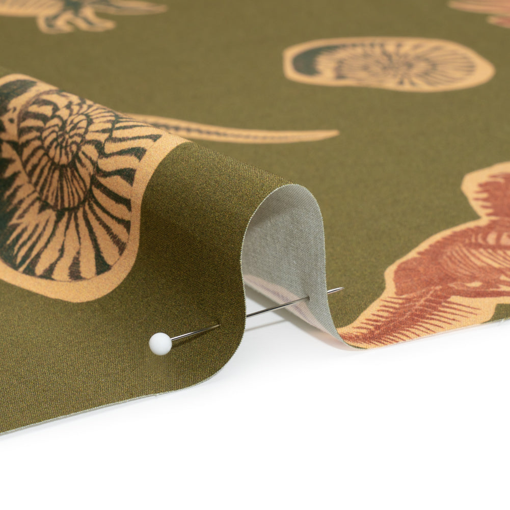 Stretch Cotton Poplin Print - Olive, Navy and Rust Dinosaur Bones and Fossils - Mood Exclusive Discovery Dig - Joann Fabrics