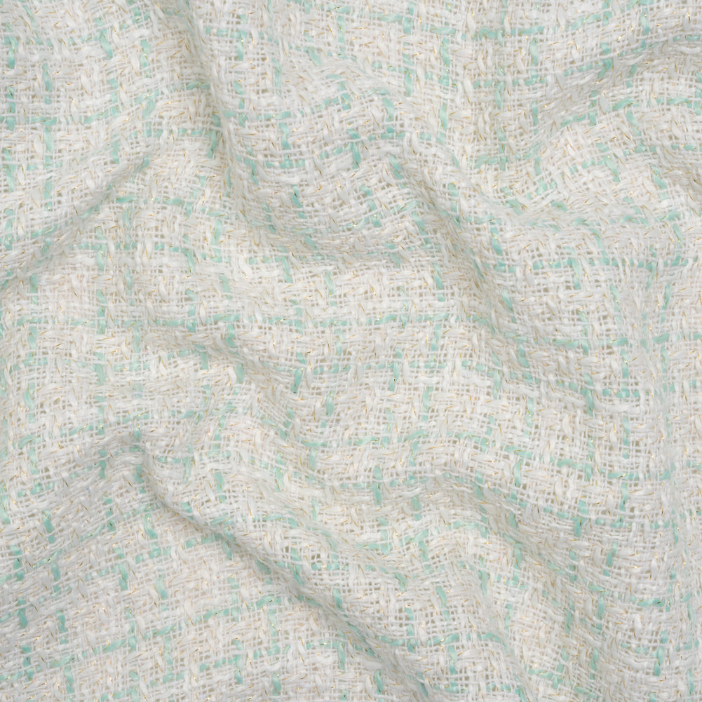 Metallic Polyester Tweed - Gold, White and Seafoam Plaid - Deadstock - Joann Fabrics