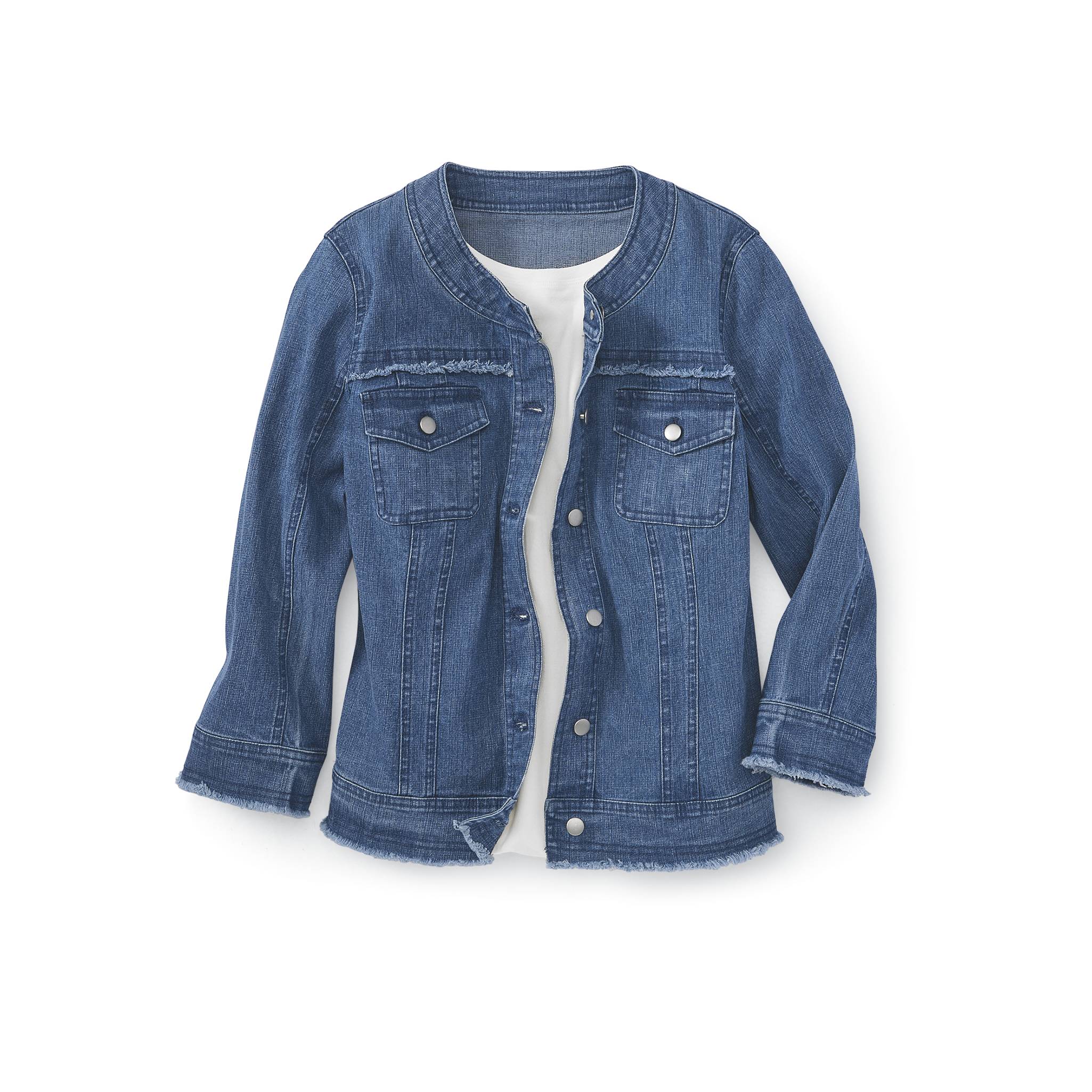 Fringed Denim Jacket, Button Front, Chest Pockets, 3/4 Sleeves - Northstyle Catalog