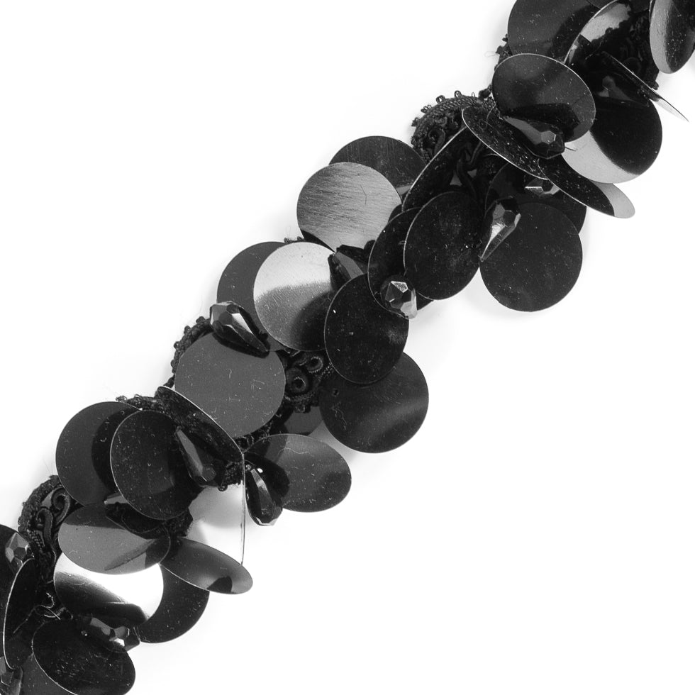 Black Braided Trim With Paillettes - 1