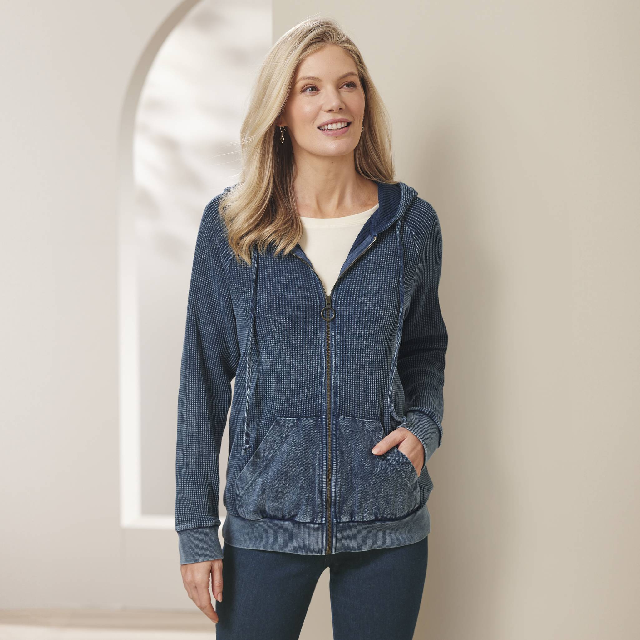 Vintage Wash Cotton Knit Hoodie, Zip Front, Twill Hood & Pockets - Northstyle Catalog